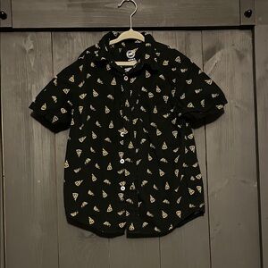 Wonder Nation Black Pizza Print Button Down Shirt